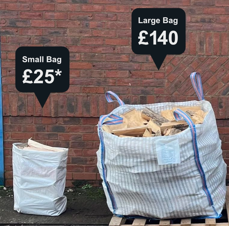 Small bag and large bag of firewood logs
